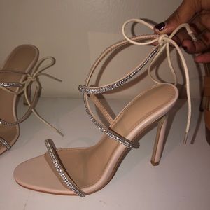 NUDE PATENT DIAMANTE BARELY THERE LACE UP HEELS